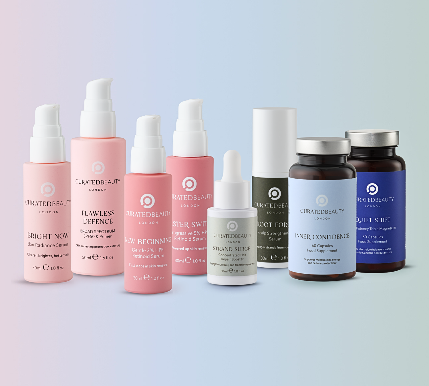 Curated Beauty products on grass