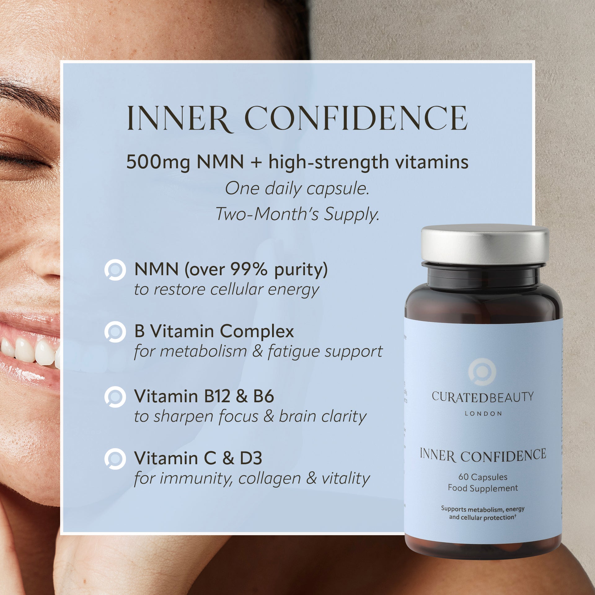 Inner Confidence with product details on a light blue background.