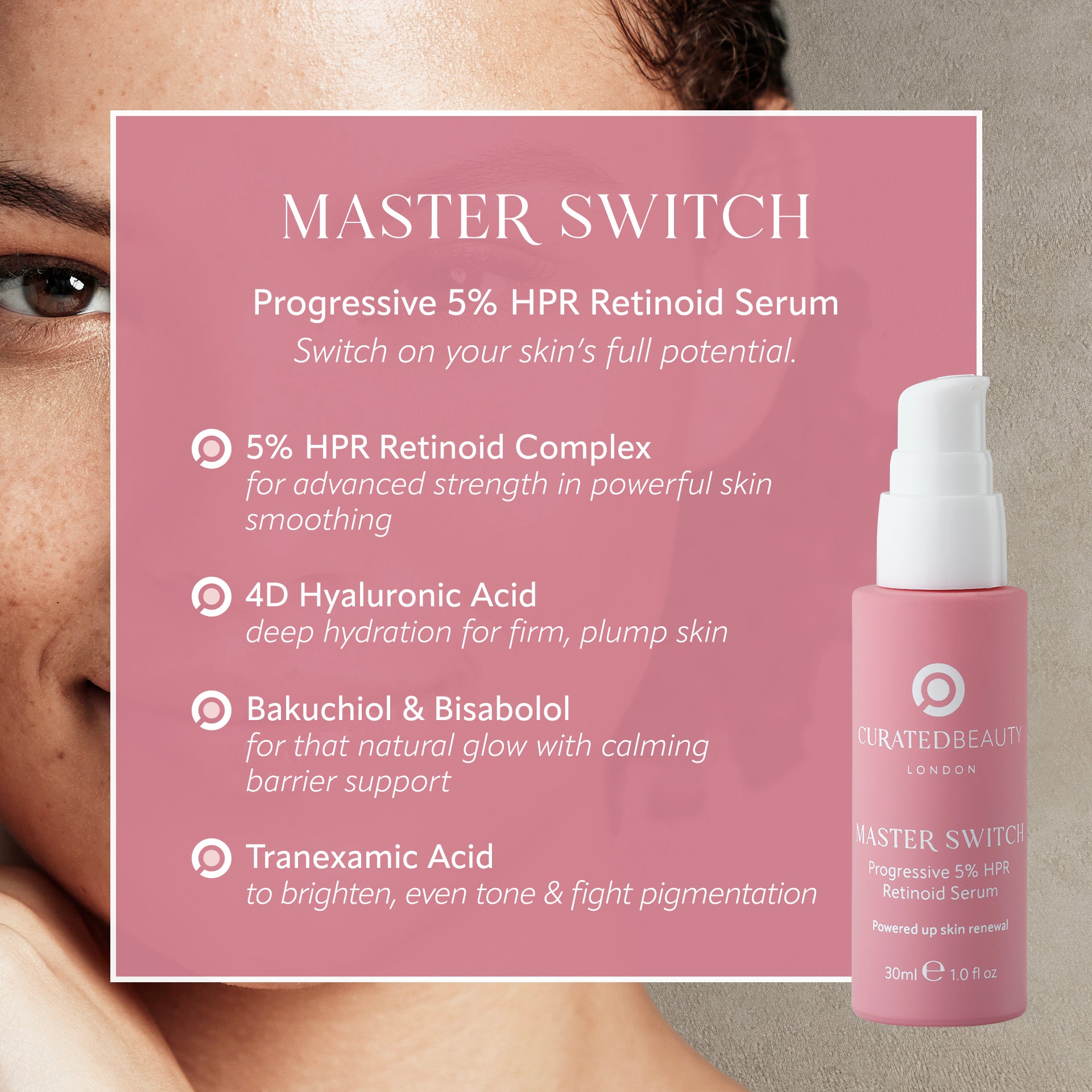 Master Switch with product details on a pink background