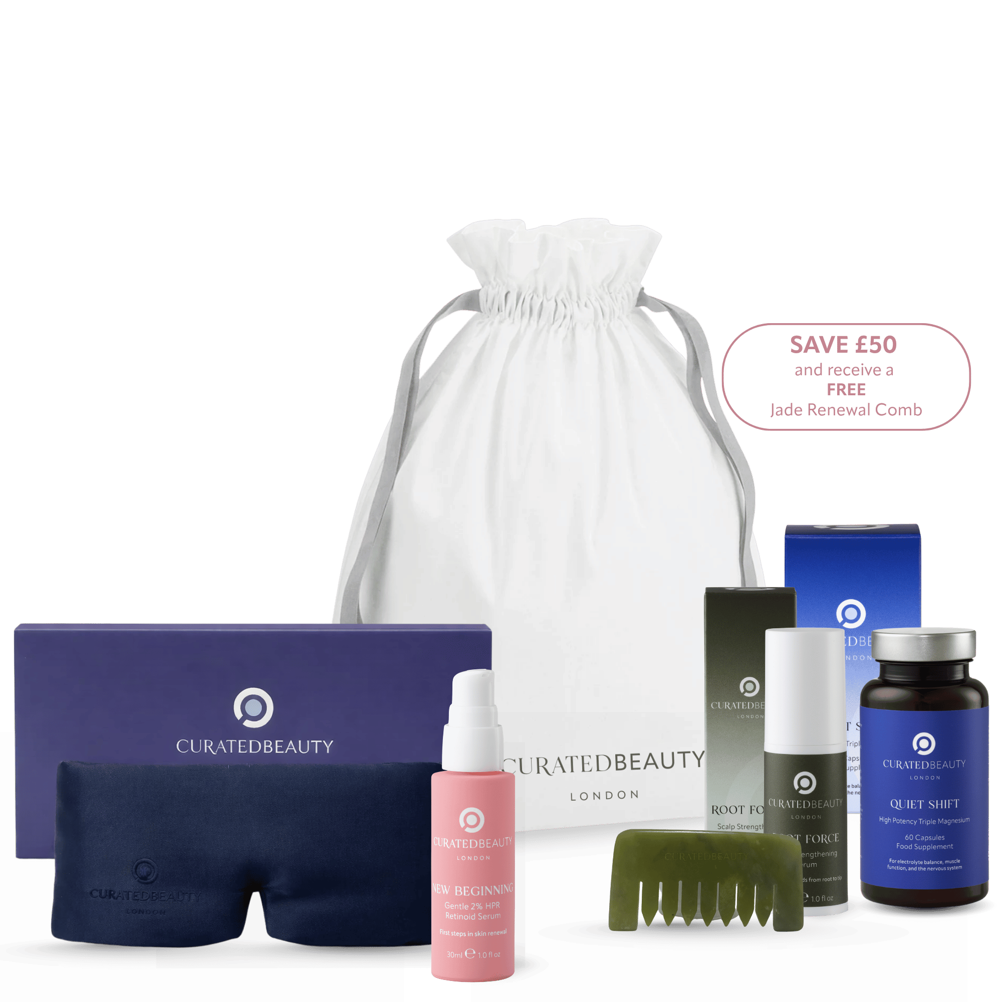 Curated Beauty London The Evening Edit collection for evening skincare and wellness rituals