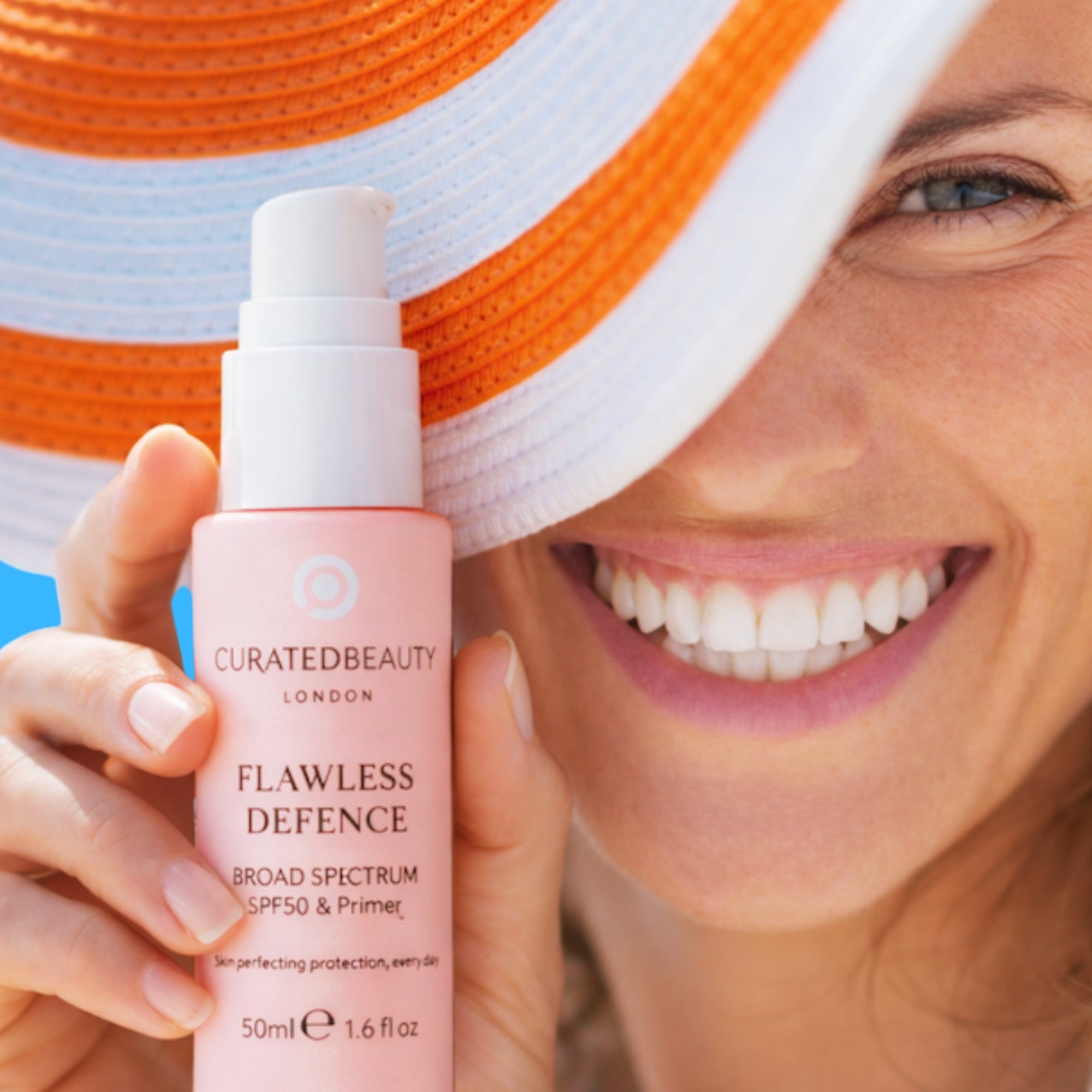 Curated Beauty London Flawless Defence Broad Spectrum SPF50 primer with peptides for daily skin protection