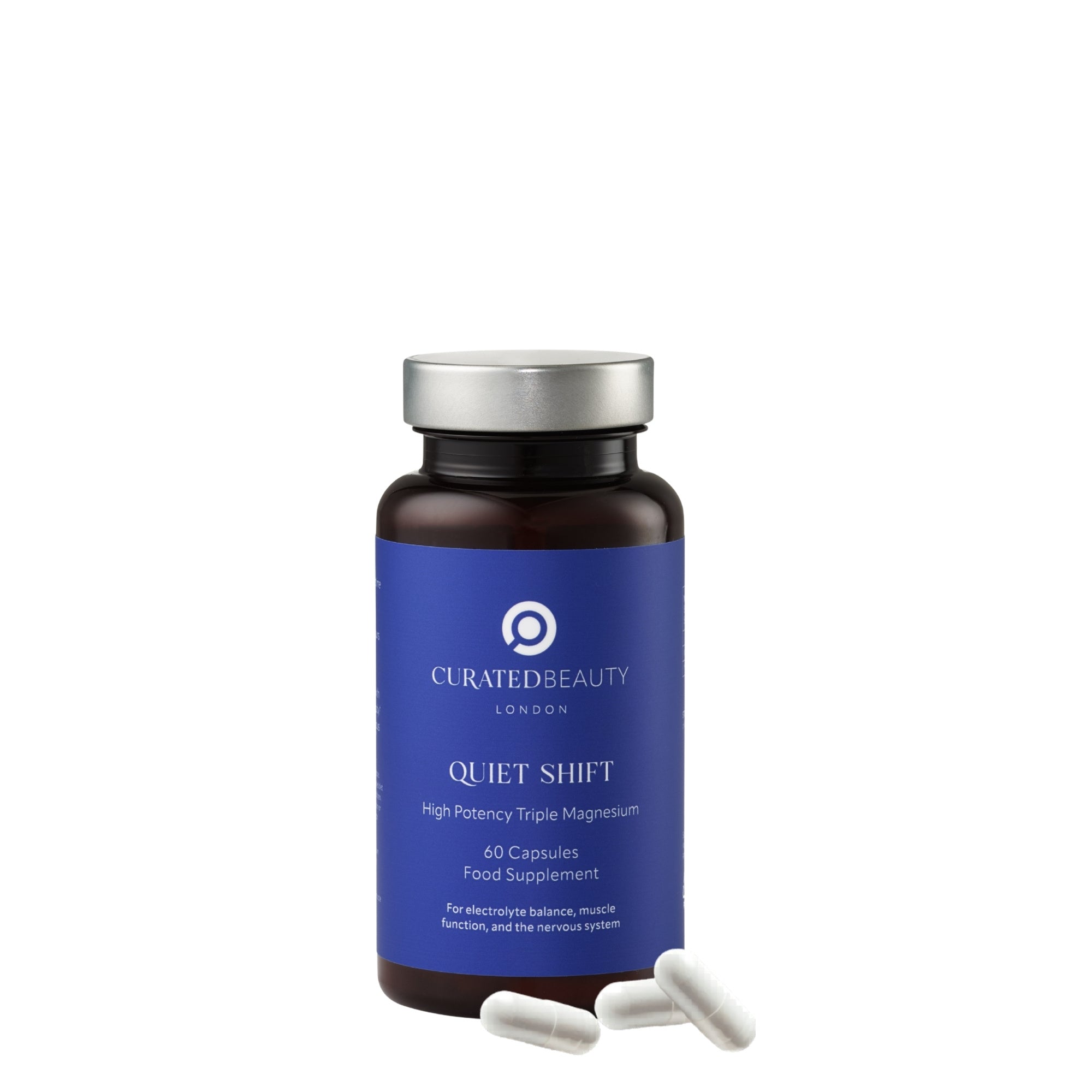 Curated Beauty London Quiet Shift high potency triple magnesium supplement for relaxation and sleep support