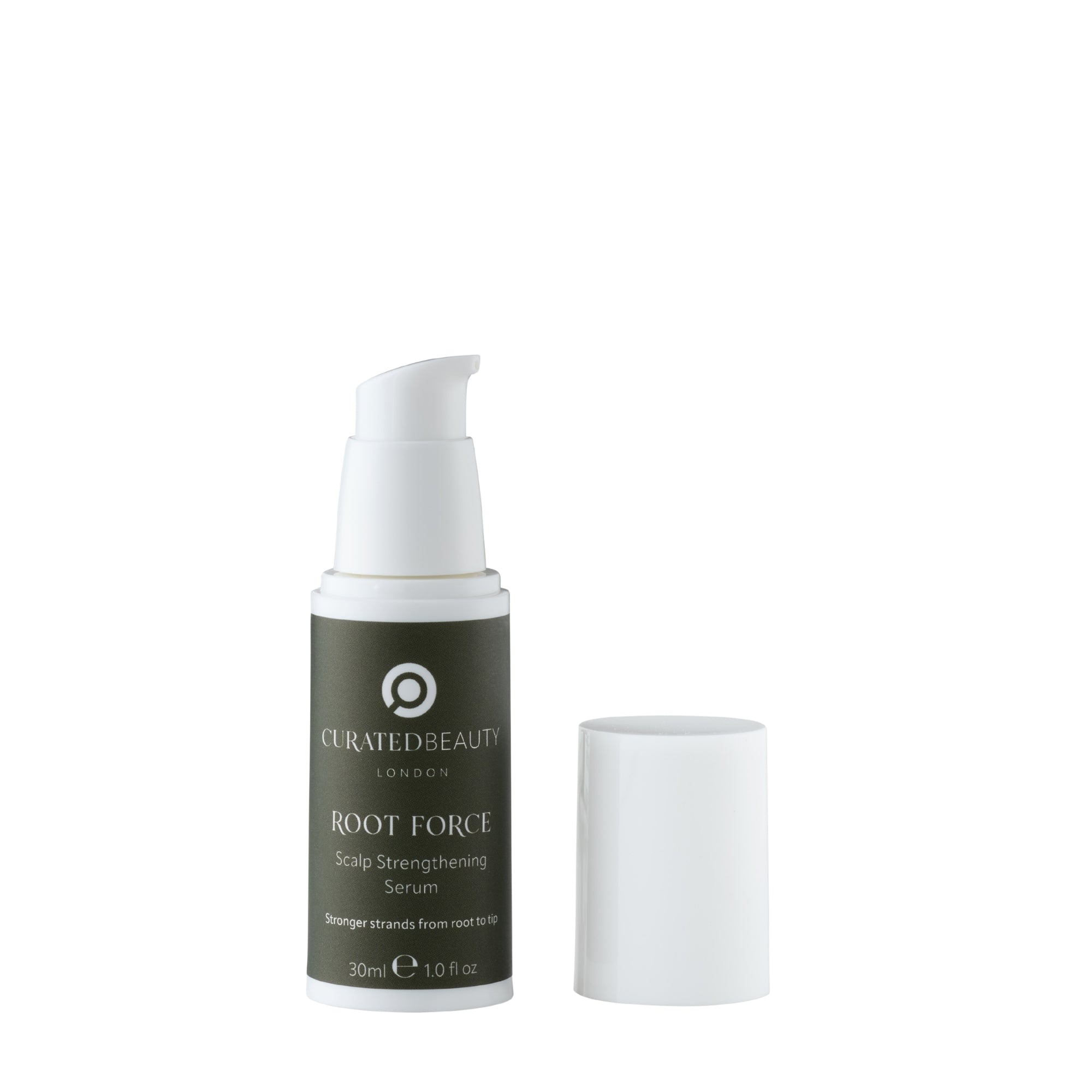 Curated Beauty London Root Force scalp strengthening serum to support healthier, stronger hair