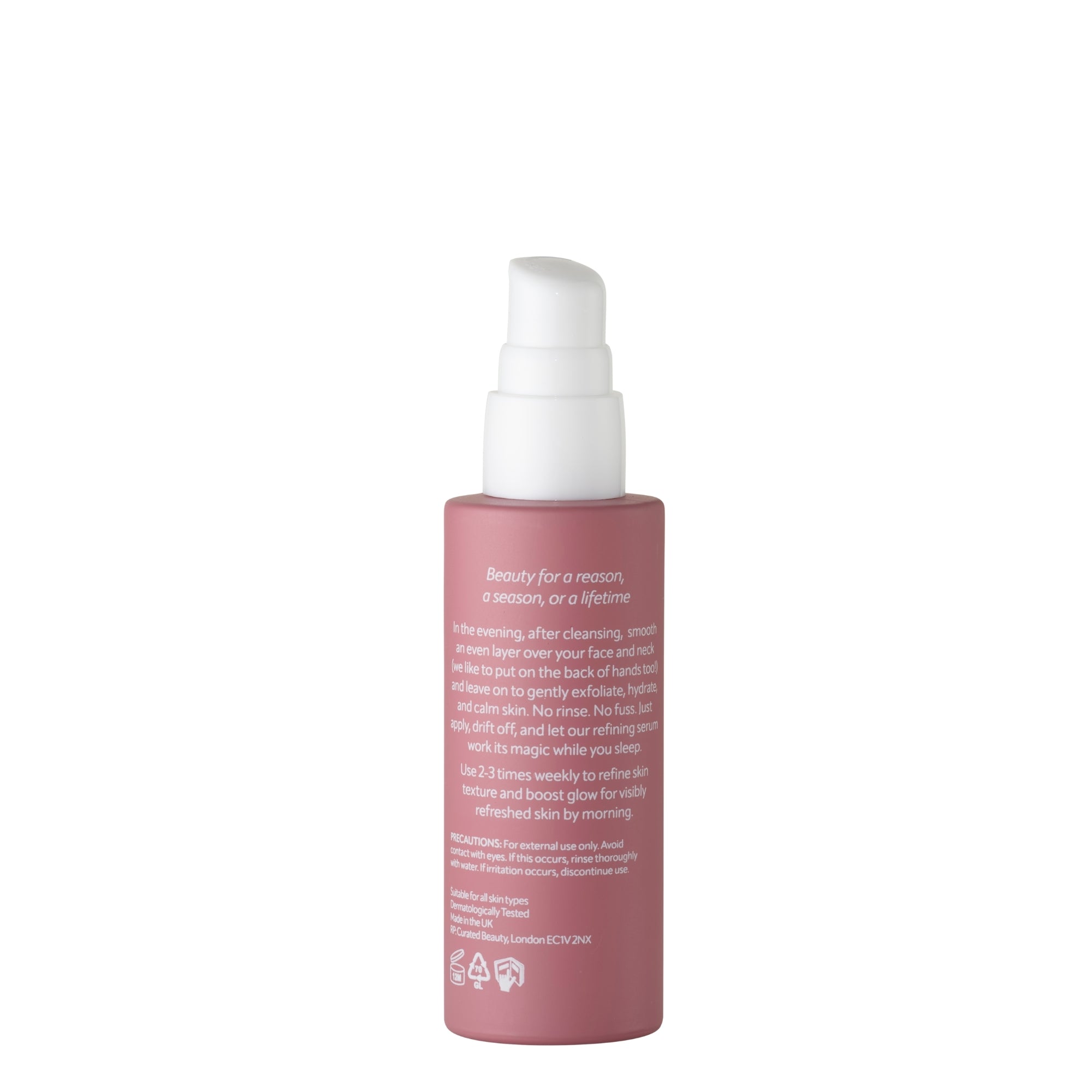 Twilight Zone Overnight Refining Serum from Curated Beauty London to gently exfoliate, refine and hydrate skin for a fresh, glowing, natural skin tone with frankincense, hyaluronic acid, natural enzymes and prickly pear.